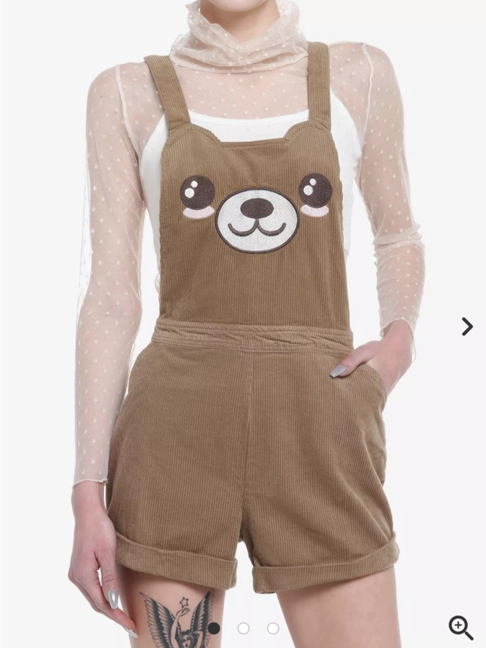 Hot Topic Bear-y Cute Embroidered Brown Teddy Bear Corduroy Shortalls Juniors XL
